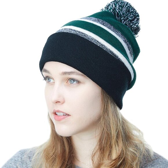 Winter Knit Beanie Hat with Pom Pom – Warm Cuffed Slouch Ski Cap for Men & Women - Picture 1 of 5